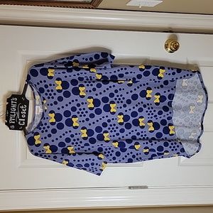 LuLaRoe Irma Tunic Tee Medium Disney Minnie Mouse Purple Yellow